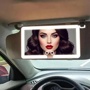 USB Rechargeable Vanity Mirror for Car Sun Visor - 3 Color LED Lights, Touch Control, Makeup Mirror for Women Drivers, Universal Fit ﻿