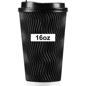 16oz Disposable Coffee Cups with Lids, Insulated Ripple Double-Walled Disposable Coffee Cups for Beverages Espresso , 50Pack Disposable Coffee Cups with Lids for Parties and Travel