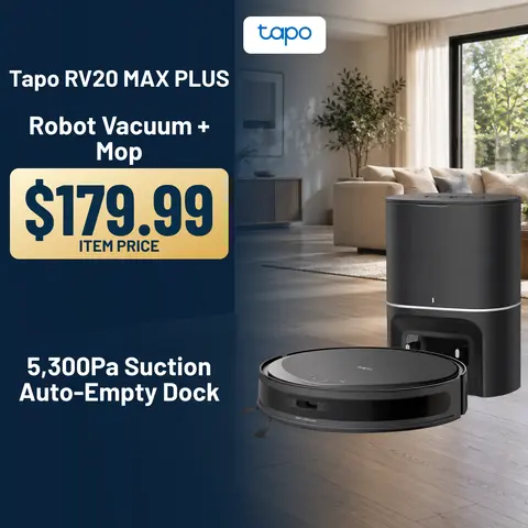 TP-Link & Tapo RV20 Max Plus Ultra-Slim Robot Vacuum and Mop with 5300Pa Suction, MagSLIM LiDAR Navigation, Auto-Empty Dock, 97% Dust Pickup, Alexa & Google Home Compatible - Deep Cleaning Machine Automatic Wireless  #SummerWins #DealsForYouDays, 3.27" So
