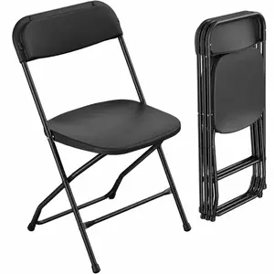 4 Pack Black Plastic Folding Chairs, Outdoor Portable Folding Chair with Steel Frame, 350lbs Capacity Stackable Foldable Chairs for Patio, Garden, Picnic, Kitchen, Events