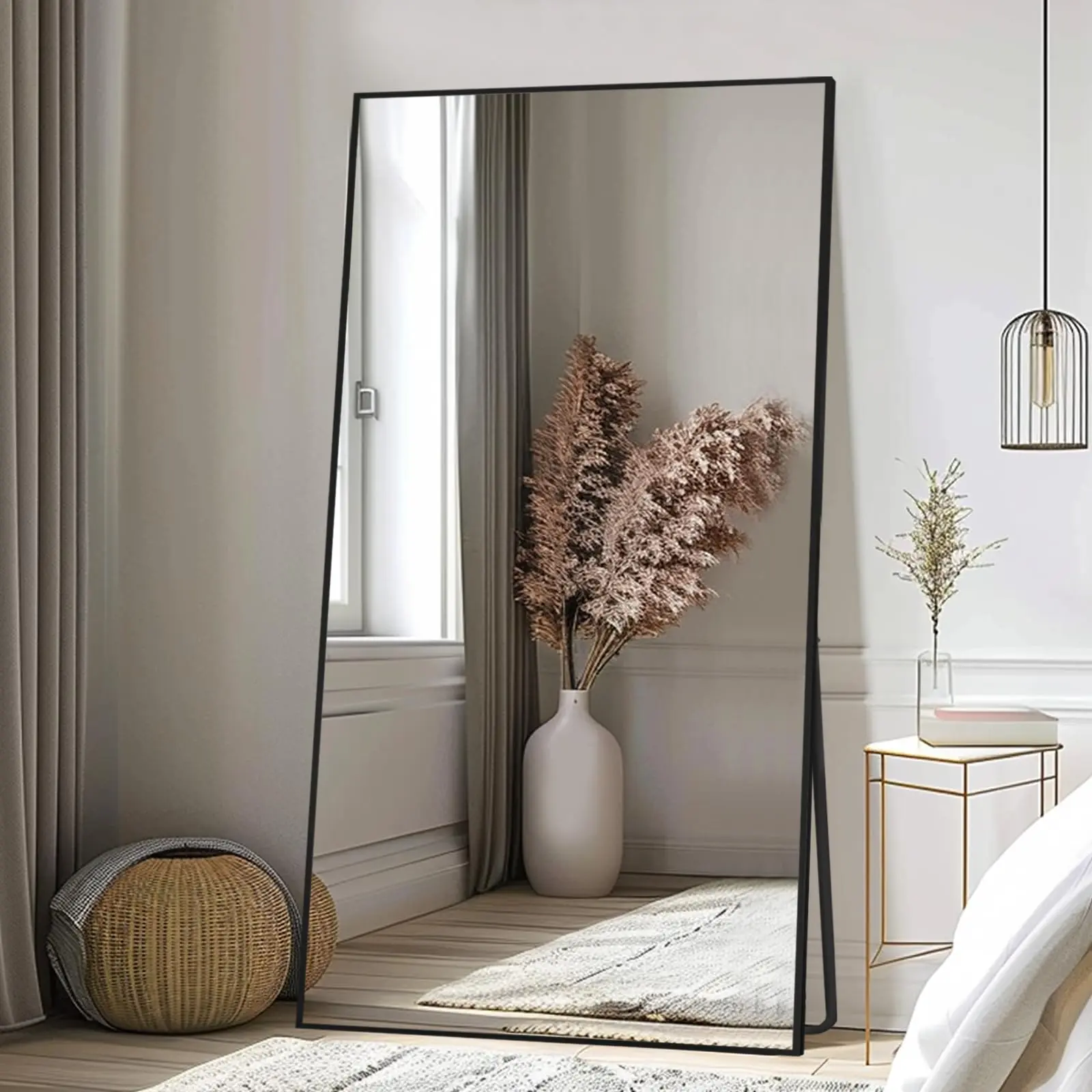 72in x 26in Arched Full-Length Mirror,Full Length Mirror 76" x 34", Large Floor Mirror with Stand, Wall Mounted or Leaning, HD Tempered Glass Full Body Mirror for Bedroom, Living Room, Entryway, Black Frame