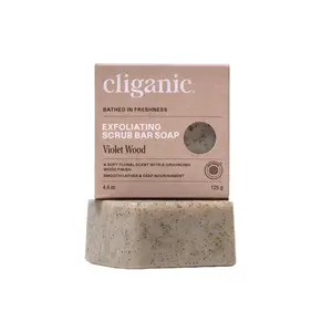 Cliganic Exfoliating Scrub Bar Soap – Buffs Away Surface Impurities, Hydrates & Nourishes, Leaves Skin Soft & Smooth, Vegan, Cruelty-Free, Made With 98% Natural Origin Ingredients - Violet Wood