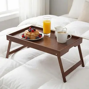 Bamboo Laptop Desk Tray - Portable Compact Folding Tables with Foldable-Leg Design for Bed Work, Sofa Eating