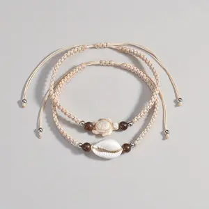 Waterproof waxed cord woven anklet set, featuring turtle shell-shaped beads, perfect for stacking anklets and an ideal Valentine's Day gift for friends.