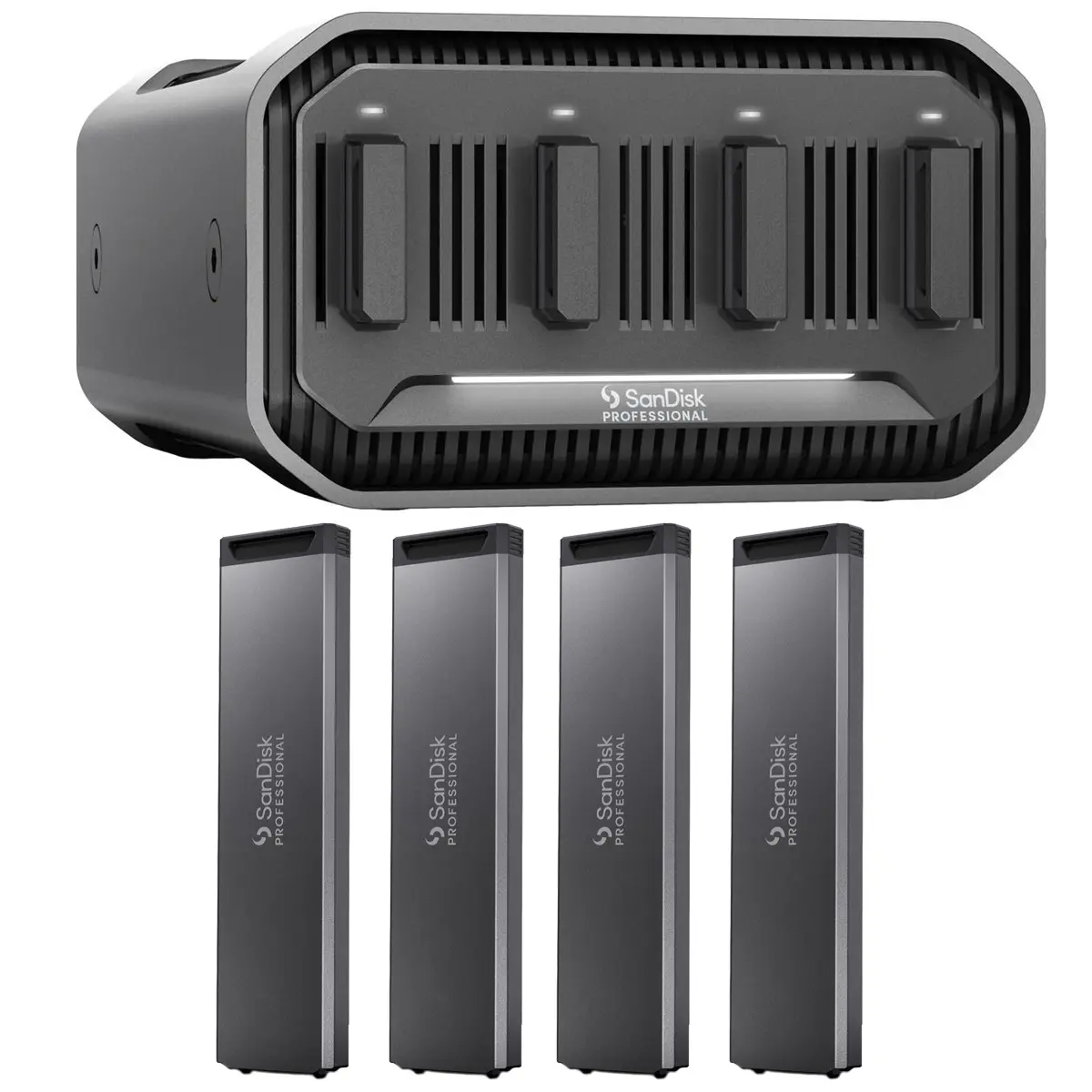 SanDisk PRO-BLADE STATION SSD Desktop Enclosure, Bundle with 4x PRO-BLADE 4TB Ultra-Portable & Modular NVMe Internal SSD Mag
