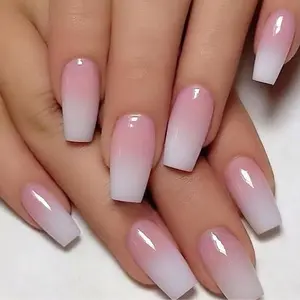 BEAUTY - 120pcs Pink Ombre Medium Coffin Press On Nails Glossy Handmade Acrylic Fake Nails Tips Gradient Design Artificial False Nails