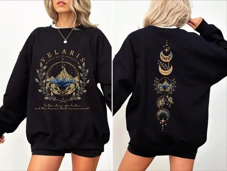ACOTAR Velaris Sarah J Maas Sweatshirt Front and Back, Velaris Sweater, ACOTAR Shirt, Bookish Sweatshirt, Fantasy Romance Books, Rhysand High Lord, Night Court Sweater, Sjm Book Sweater, Book Lover Gift, Reading Sweatshirt