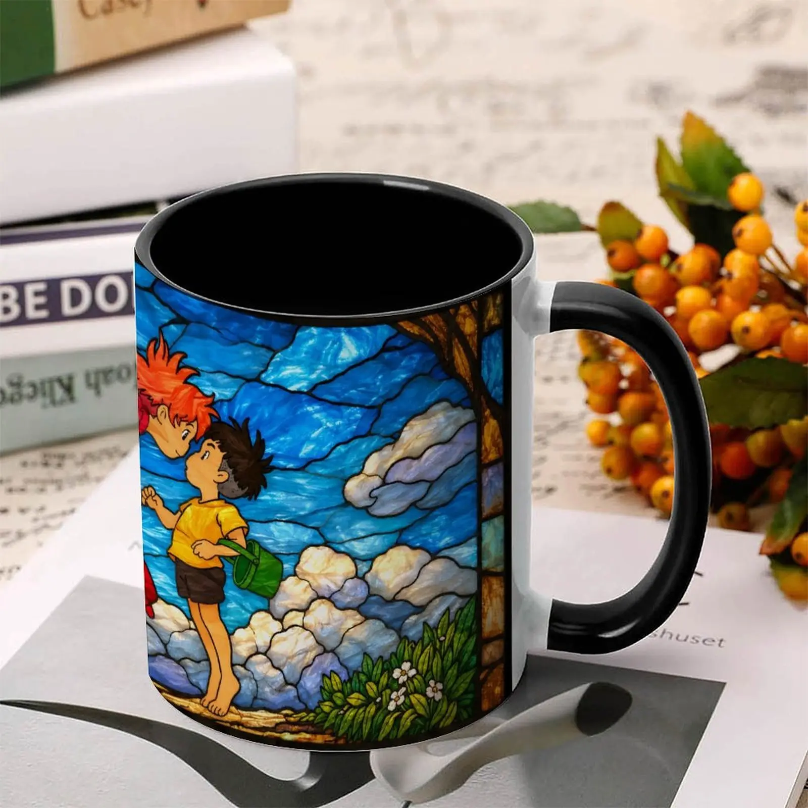 Anime Mug Stained Glass Style, Ghibli Inspired Coffee Mug, Ponyo Aesthetic Anime Cup, Cute Japanese Anime Mug, Anime Lover Gift