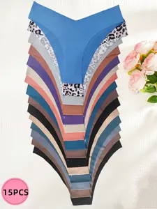DY 15PCS Women's Low-Rise Cheeky Panties Soft Skin-Friendly Minimalist Style Wave Edges Quick-Dry Hand-Washable Solid Colors