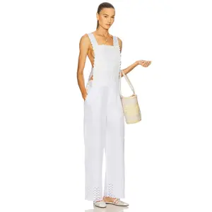 Helsa The Summer Overalls With Vintage Swiss Embroidery in White