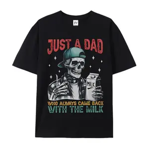 Just a Dad Who Always Came Back With the Milk Graphic T-Shirt, Funny Skeleton Dad Cotton Comfort Tee, Vintage Fashion Outfit, Oversized Dad Shirt, Ideal Father’s Day & Birthday Gift for Him