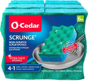 O-Cedar Scrunge Non-Scratch Scrub Sponge Scrubbing for Kitchen Hard Surfaces Cleaning Tool Scrubber Non-Scratch Multi-Surface Sponge Pack Cleaner Multicolor