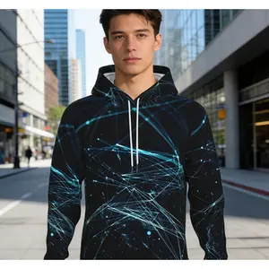【Cyber Neon Space Hoodie】Futuristic Tech Print Top | Men/Women Oversized Edgy Streetwear | Glowing Wireframe & Galaxy Graphic Hoodie | Trendy Sci-Fi Casual Daily Fashion