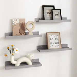 Modern white wall mounted floating shelf four piece set - with edge design | Fashionable storage and display rack suitable for bedrooms, baby rooms, living rooms, bathrooms, and kitchens | Ideal photo display rack and decorative shelf