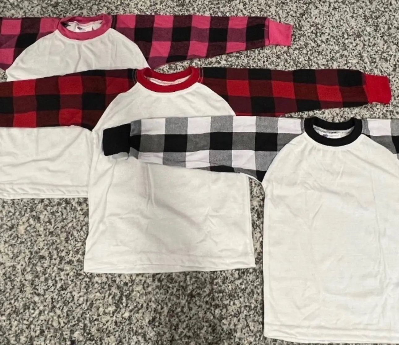 Plaid blank sublimation long sleeve shirts. Great for making match shirts and holiday shirts