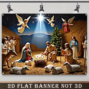 2D Flat Banner, 1pc Christmas-themed religious backdrop depicting the Nativity of Jesus Party Decoration, for Home, Garden, Studio, Outdoor Events, Room Decor, Celebration Decor for Parties, Home & Garden Celebrations, Studio Backdrop, Family Party