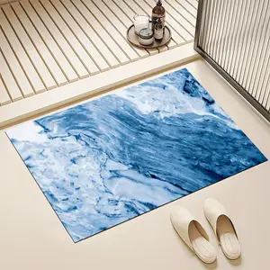 Floor Mats Absorbent & Non - Slip Diatomaceous Earth Shower Mat, Quick - Dry Bathtub Mat With Blue - White Marble Pattern Design For Bathrooms Kitchens & Entrances Perfect For Holiday Gifting