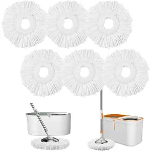 Spin Mop Refills Replacement 360? Microfiber Spin Mop and Bucket  Round Shape Standard Size Easy Cleaning Spin Mop Systems 6-Pack White