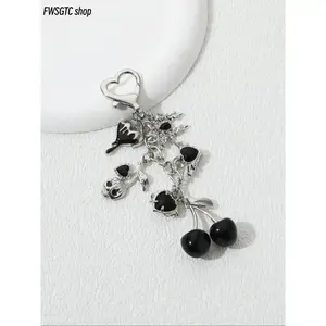 2026 New Launch Y2K Cherry Heart Wing Keychain, rhinestone inlaid butterfly alloy key ring. Exquisite and stylish, it makes a beautiful gift. Perfect for TikTok Shop Black Friday and Halloween with charming summer vibes.