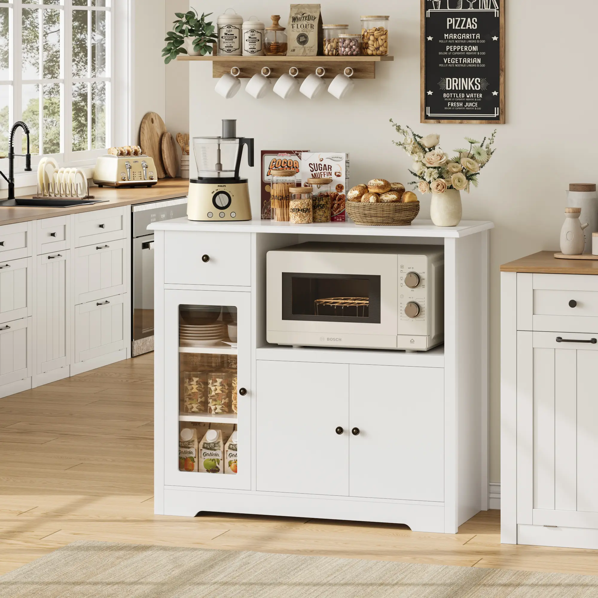 Hostack Microwave Cabinet, Kitchen Storage Cabinet, Microwave Stand