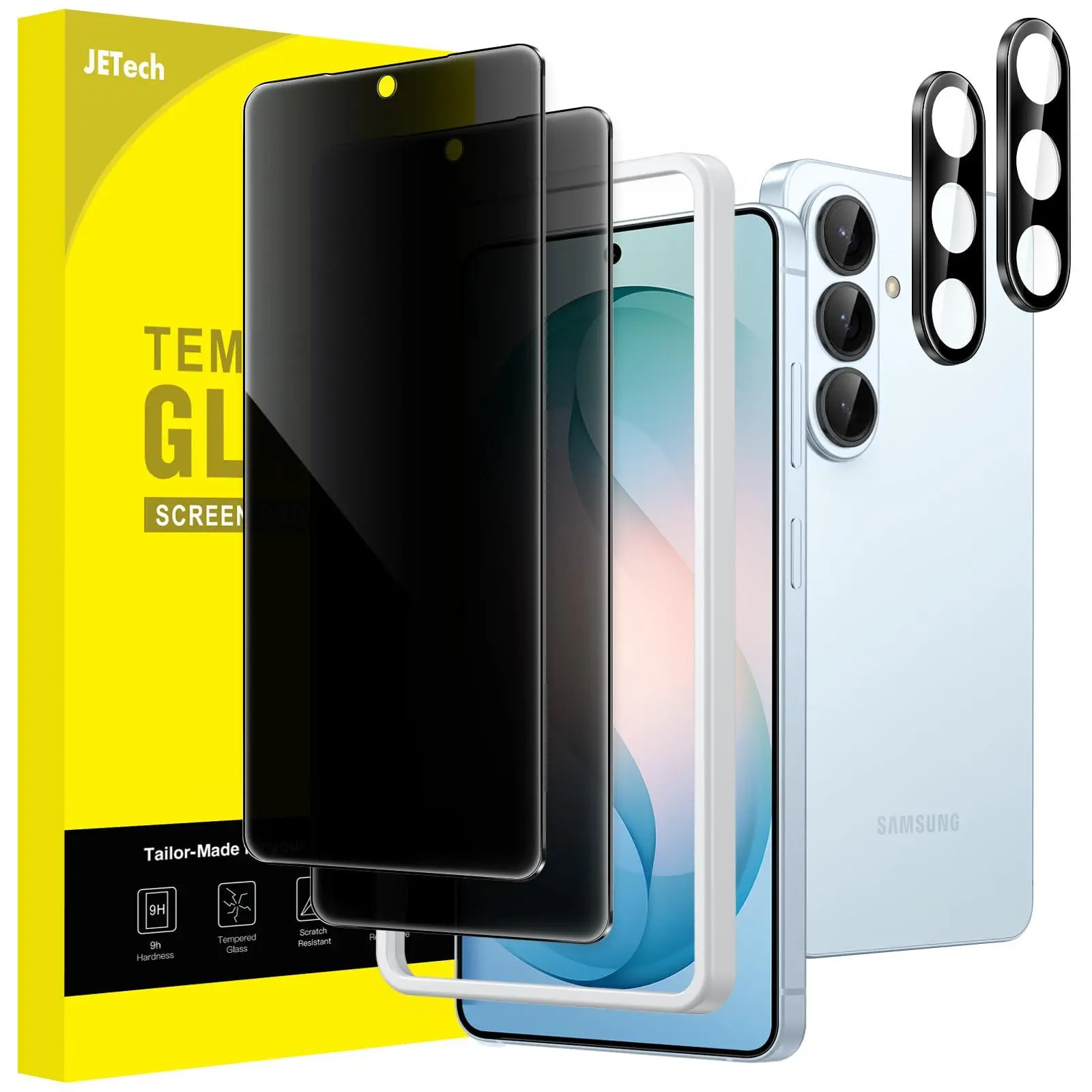 JETech Privacy Screen Protector for Samsung Galaxy S26 Series with Camera Lens Protector, Anti-Spy Tempered Glass Film, Easy Installation Tool, Fingerprint ID Compatible, 2-Pack Each