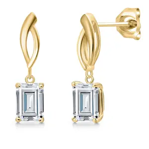 Gem Stone King Infinity Dangle Earrings For Women | 10K Yellow Gold | 7X5MM Emerald Cut Gemstone Birthstone | Gold Earrings For Women