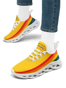 Women's Yellow Pride Rainbow Stripe Lace-Up Low Top Shoes, Lightweight Classic Sneakers, Comfortable Shoes, Running Shoes, Walking Shoes, Breathable Plus Size Design