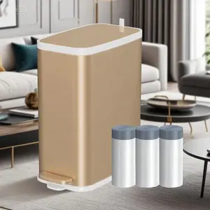 Slim Metal Step Trash Can with Soft Close Lid, 1.6 Gallon Small Wastebasket for Bathroom Office Bedroom, Elegant Champagne Gold Design, Space-Saving Garbage Bin, Durable Rust-Resistant Construction Minimalist Removable Steel Water Proof