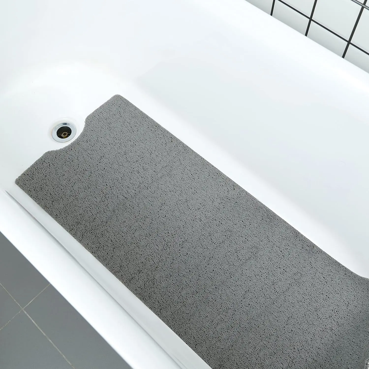 Bath Tub Shower Mat 40 x 16 Inch Non Slip Soft PVC Loofah Mats for (C01-Dark Grey)