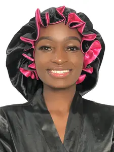 Women's Silky Soft Comfortable Sleep Cap, 19 Line Dual Layer Night Hat, Curly Hair Design with Elastic Headband, Stylish Headwear