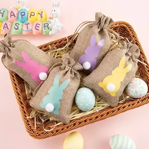 18-Piece Easter Bunny Gift Bags Set, Party Favor Packs, Drawstring Burlap Pouches, Perfect for Spring Easter Party Decorations, Ideal for Gifts & Treats