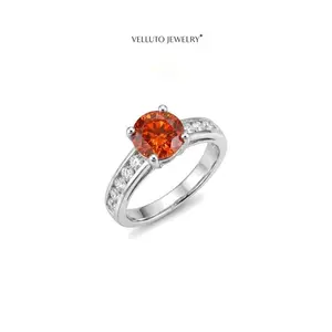 Platinum-Plated Red Moissanite Ring, 2.0 Carat Total Weight – Double Refractive Properties, Modern Fashion, Sparkles Like a Diamond