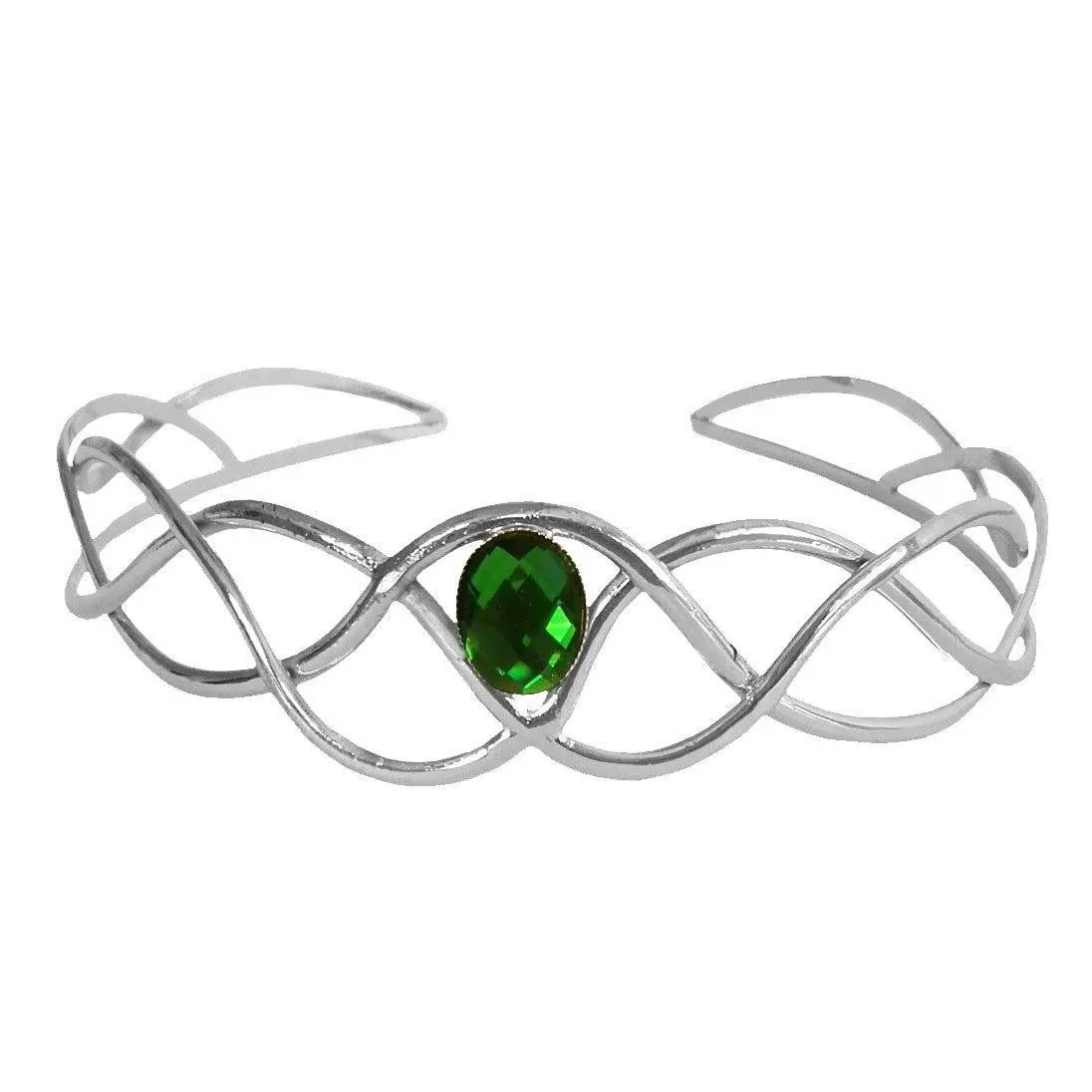 Silver Celtic Braid Crown Headpiece with Gemstone Accent Adjustable Wire Tiara
