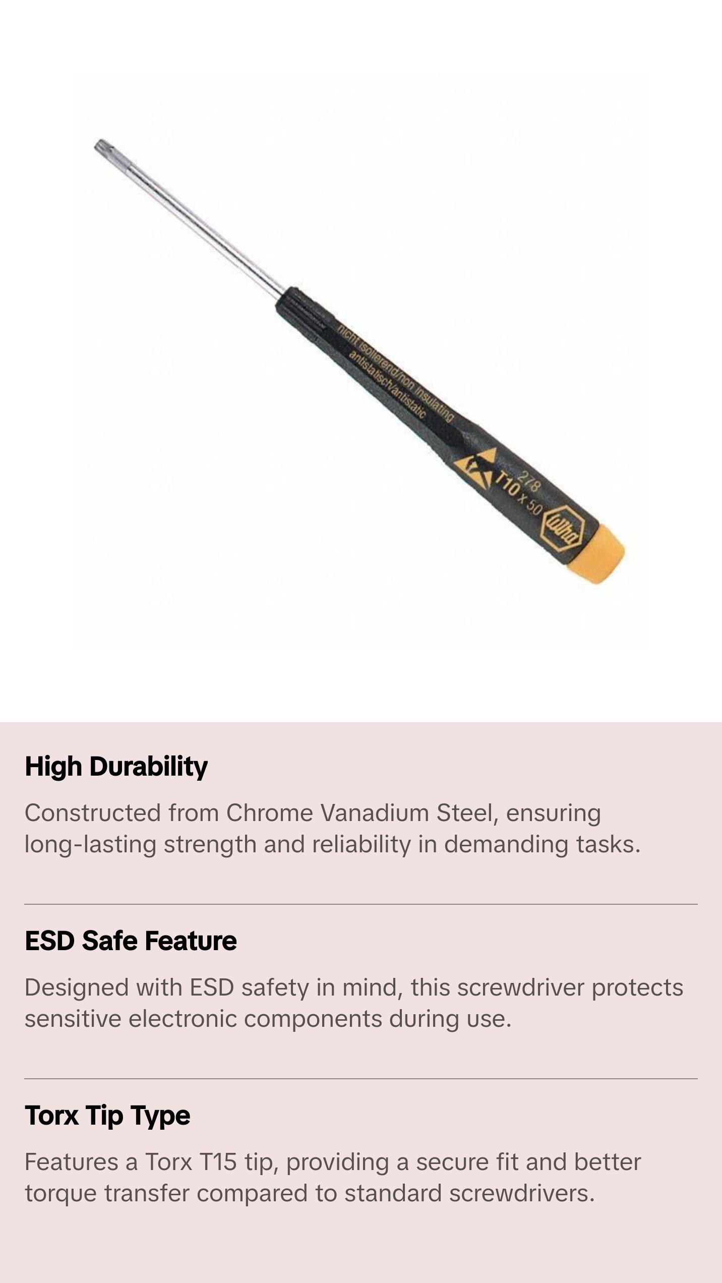 Wiha Tools 27841 ESD Safe Screwdriver TORX® T15, L.170 mm