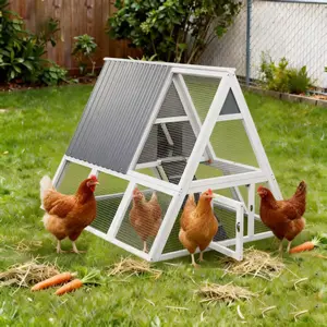 Large Weatherproof Triangular Chicken Coop with Nesting Box & Tray, Spacious Run, White and Gray