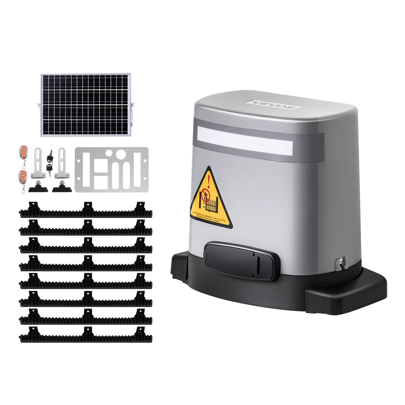 VEVOR Solar Sliding Gate Opener, 280W Electric Gate Opener for Doors up to 65.6ft 1799lbs, Gear Track Rolling Fence Door Motor with Infrared Sensor 2 Remote Controls, Driveway Gates Opening System