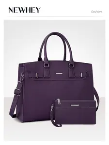 Women's 15.6 Inch Leather Tote Bag, Large Laptop Work Handbag, Designer Business Office Computer School Shoulder Bag, Stylish and Functional