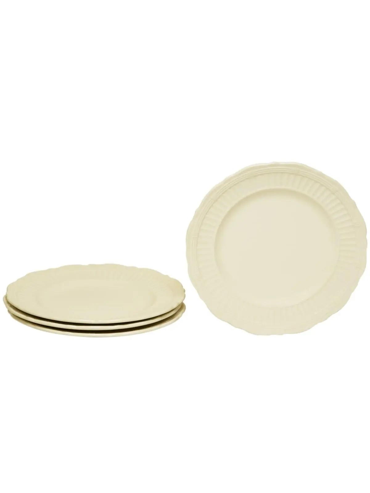 Red Vanilla FE900-402 Classic 8.5 in. Stoneware Tuscan Villa Embossed Salad Plates, Creamy White, Dishwasher Safe, Durable - Set of 4 for Formal Dining, Decorative Dining Table Stoneware Plates, Embossed Plates