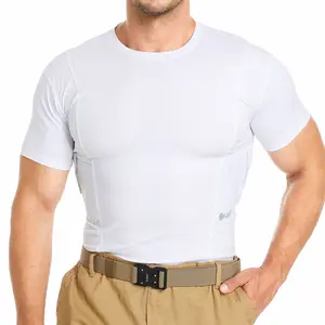Holster T-Shirt for Men Crew Neck Compression Conceal Carry Tactical Clothing Fabric Menswear with Seamless Pocket and Rapid Release Hook