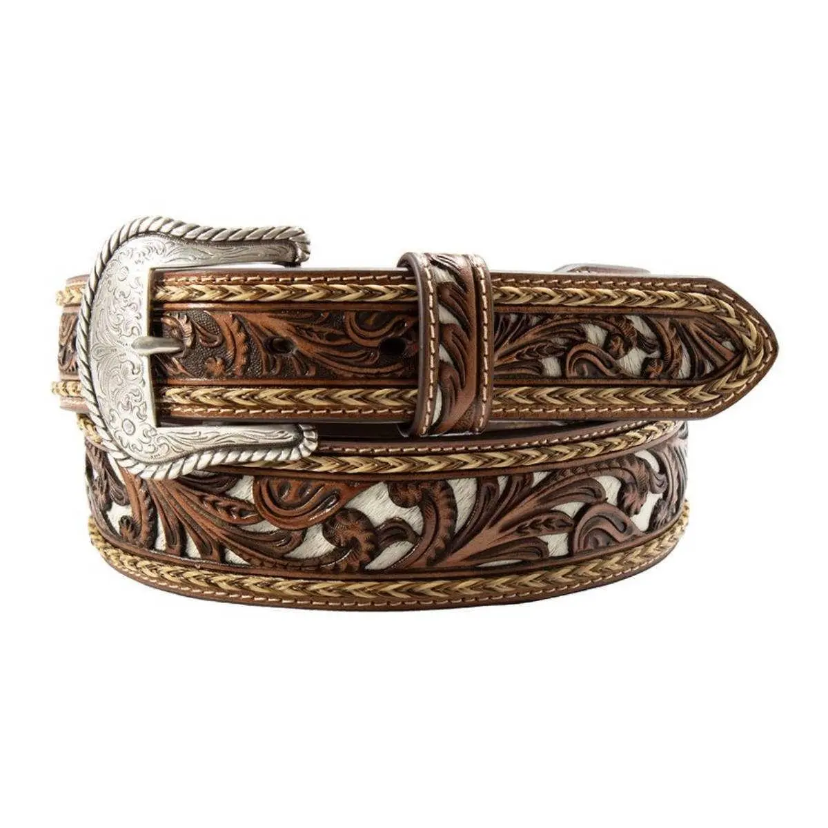 Nocona Men's Braided Horsehair Calf Hair Brown Belt