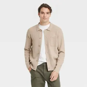 Men's Collared Cardigan - Goodfellow & Co Heathered Tan XXL