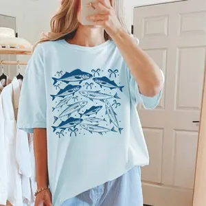 Sardines Retro Comfort colors  Shirt, Summer Shirt, Trendy Ocean shirt, Sea Animal doodle shirt Women Beach Tee
