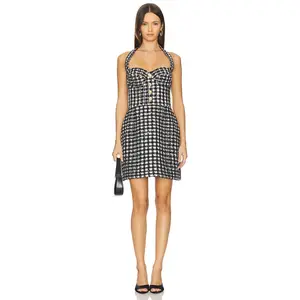 Nadine Merabi Esme Dogtooth Mini Dress in Black & White