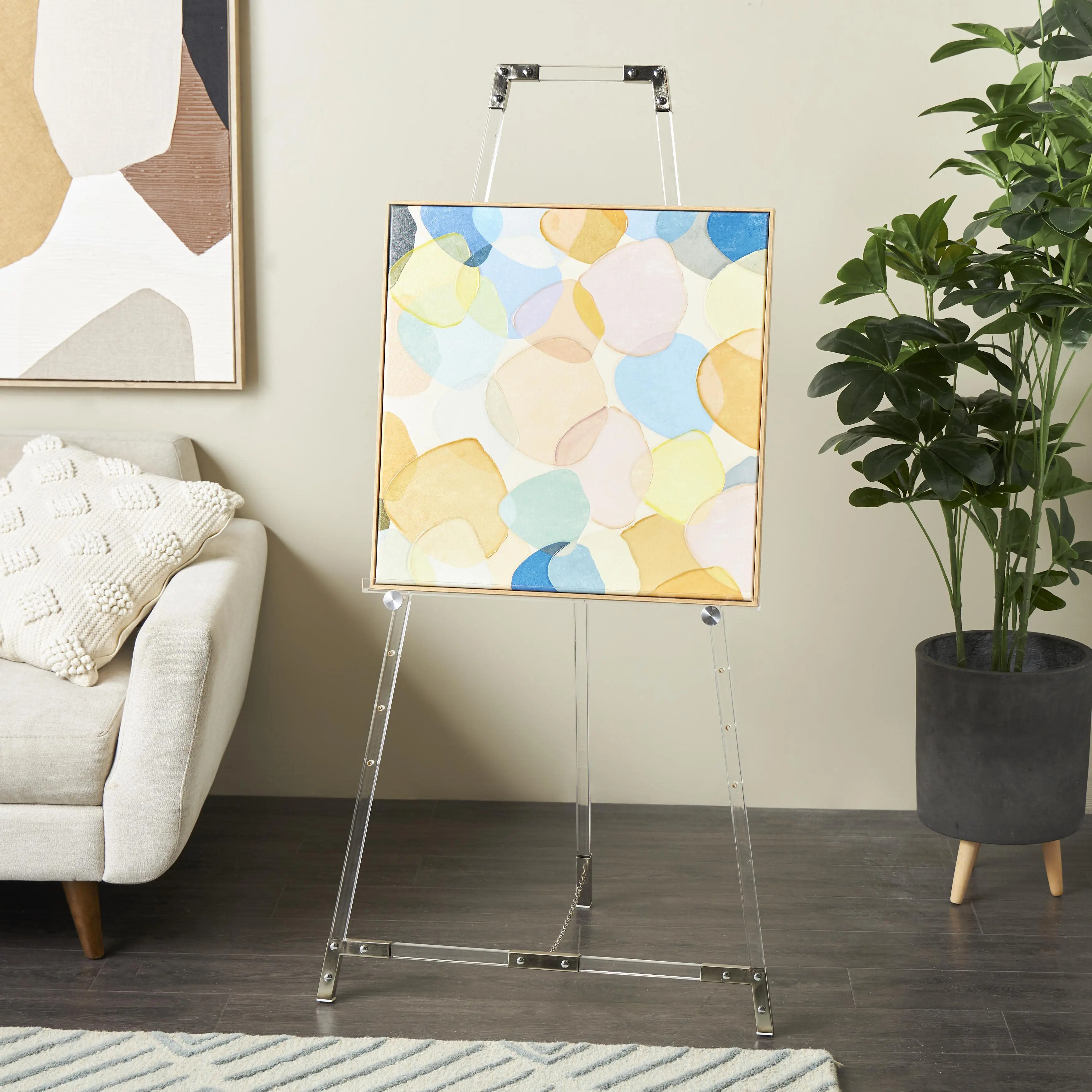 Clear Acrylic Plastic  Tall Adjustable Floor 7 Tier Display Easel with Silver Accents, 24" x 20" x 57"