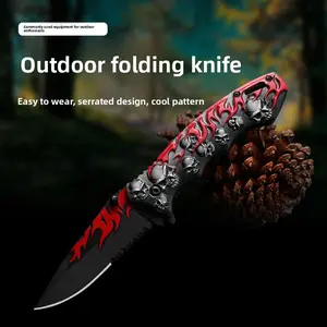 Wholesale in-stock 3D skull pattern folding knife stainless steel outdoor survival folding knife outdoor mini knife