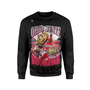 Ohio State Buckeyes Men's Crew Sweatshirt Hoodie - Menswear Clothes, Cotton, Long Sleeve, Round Neck, Casual Mascot-Embellished Original Top