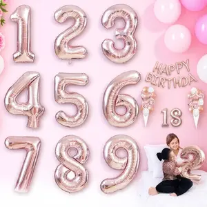 Number Balloon Set, Romantic Rose Gold Theme Party Balloon Set, Durable Background Wall Decoration, Holiday Event Photo Background Prop