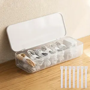 Cable Organizer Box with 7 Zip Ties, Desktop Cable Management Box with Lid, Power Cord Organizer for Home & Office