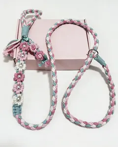 Hand braided Cotton Dog Leash Soft Durable Handwoven Pet Lead for Small Medium Large Dogs Comfortable No-Tangle Walking Rope Free NY Shipping Adjustable Stainless Steel Martingale Collar