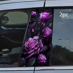 2pcs Purple Rose Purple Bud Purple Leaf Car Sticker B-Pillar DIY Middle Pillar Film Decorative Car Accessory Car Decal Universal Car Sticker